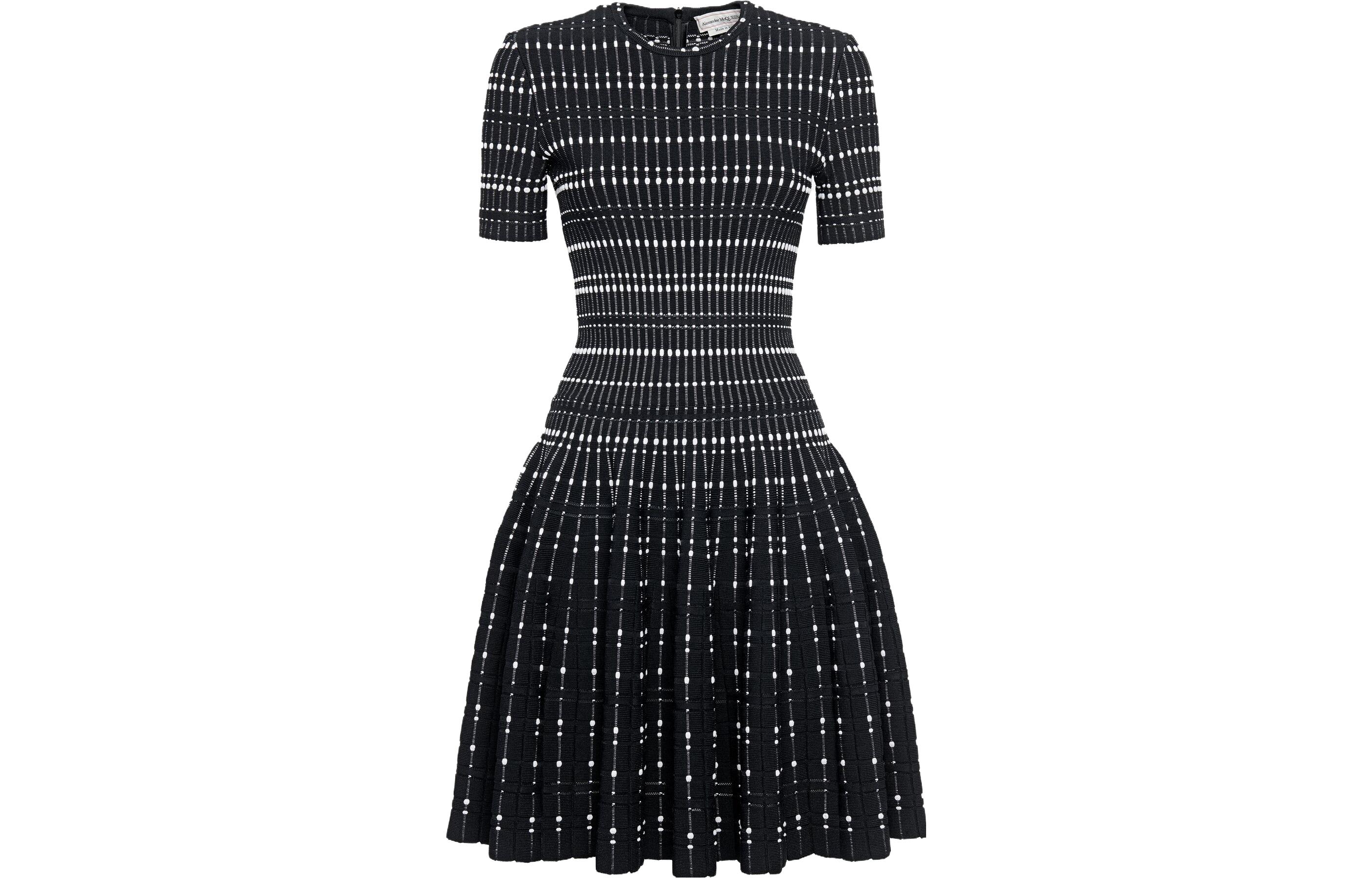 Alexander McQueen Slim Fit Ribbed Crewneck Short Sleeve Dress Black 760636-Q1A6P-1104