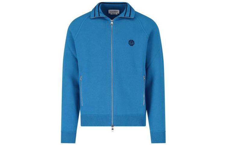 Alexander McQueen Solid Color Blue Collared Long-Sleeve Jacket 684311-Q1XCT-4334
