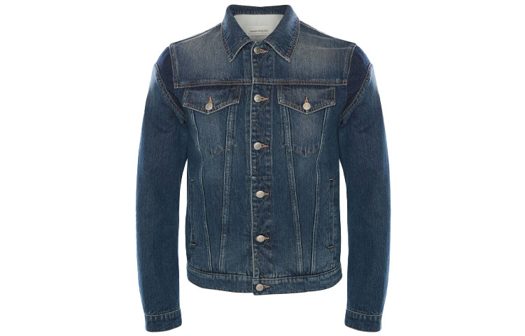 Alexander McQueen Solid Color Denim Jacket Blue Long Sleeve 654805-QRY75-4001