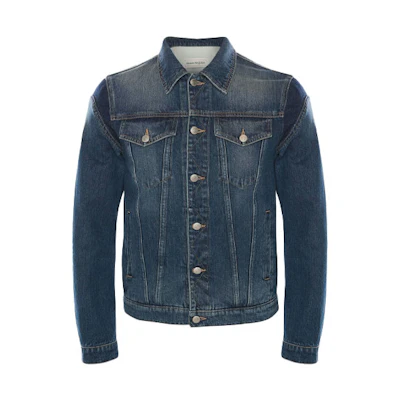 Alexander McQueen Solid Color Denim Jacket Blue Long Sleeve 654805-QRY75-4001