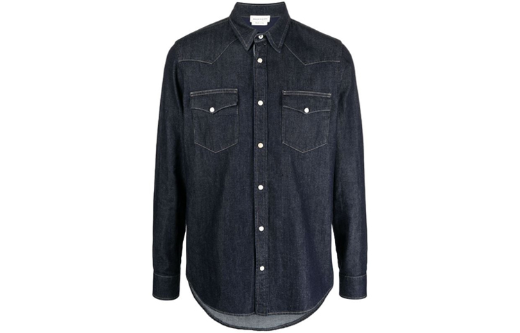 Alexander McQueen Solid Color Single-breasted Blue Long Sleeve Shirt. 644906-QSY45-4142