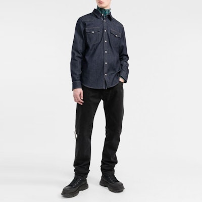 Alexander McQueen Solid Color Single-breasted Blue Long Sleeve Shirt. 644906-QSY45-4142 Lookbook Alexander McQueen Solid Color Single-breasted Blue Long Sleeve Shirt. 644906-QSY45-4142