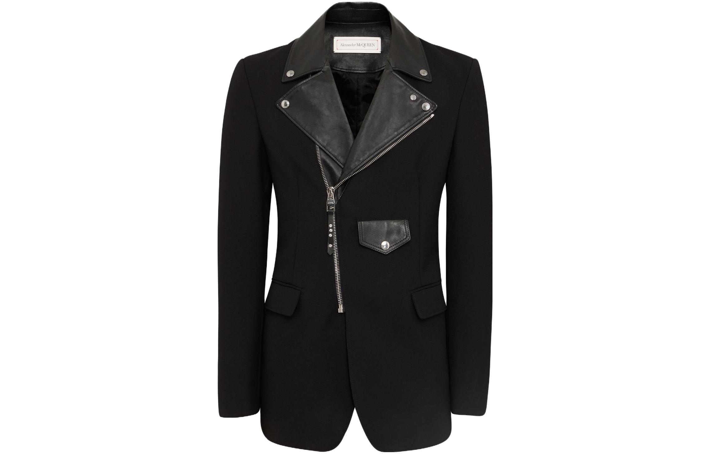 Alexander McQueen Solid Color Zip-Up Cuban Collar Jacket - Black 751982-Q5HXQ-1000