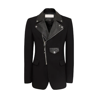 Alexander McQueen Solid Color Zip-Up Cuban Collar Jacket - Black 751982-Q5HXQ-1000