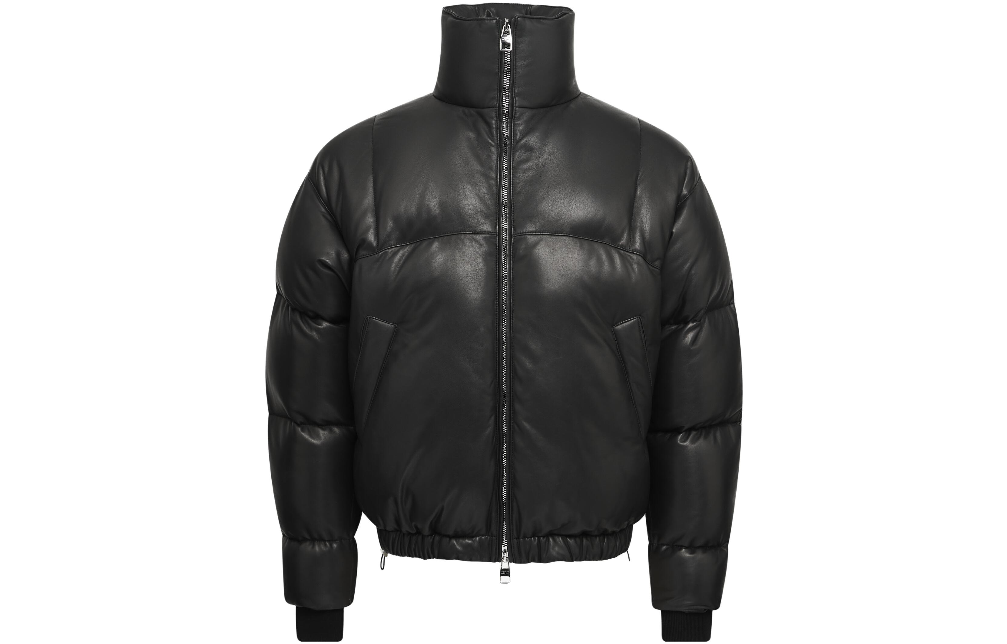 Alexander McQueen Solid Color Zip-Up High Neck Jacket Black 760436-Q5HXY-1000