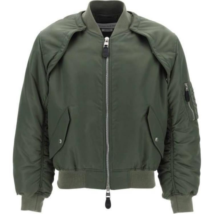 Alexander McQueen Solid Green Zip-Up Bomber Jacket 771141-QRAAK-3360