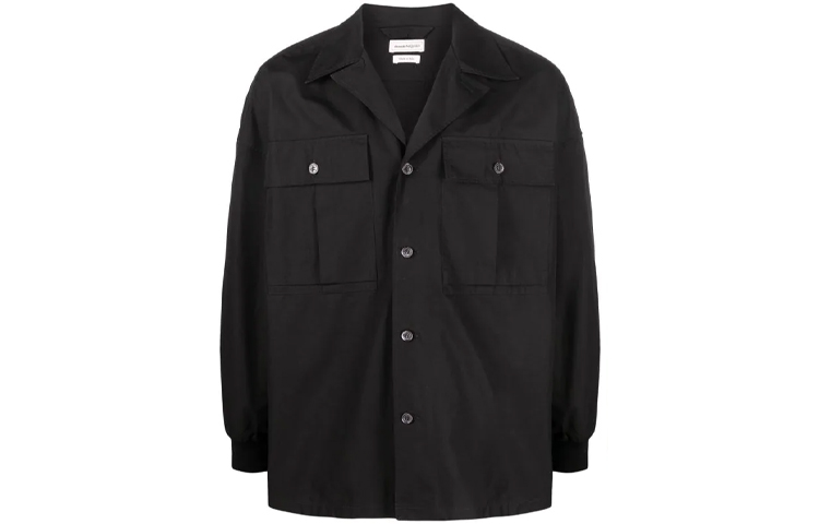 Alexander McQueen Solid Logo Drawstring Shirt Jacket Black 671771-QSN37-1000