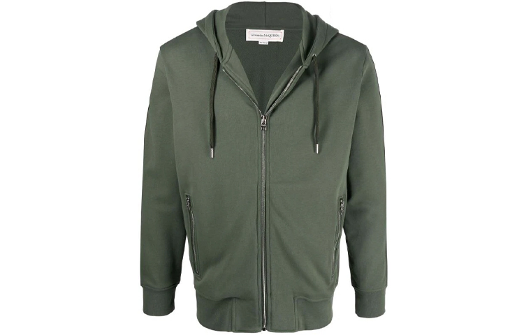 Alexander McQueen Solid Side Stripe Logo Zip Hoodie Green - 654794-QSX75-0904