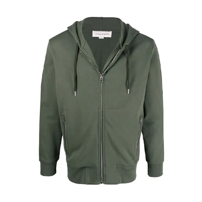 Alexander McQueen Solid Side Stripe Logo Zip Hoodie Green - 654794-QSX75-0904