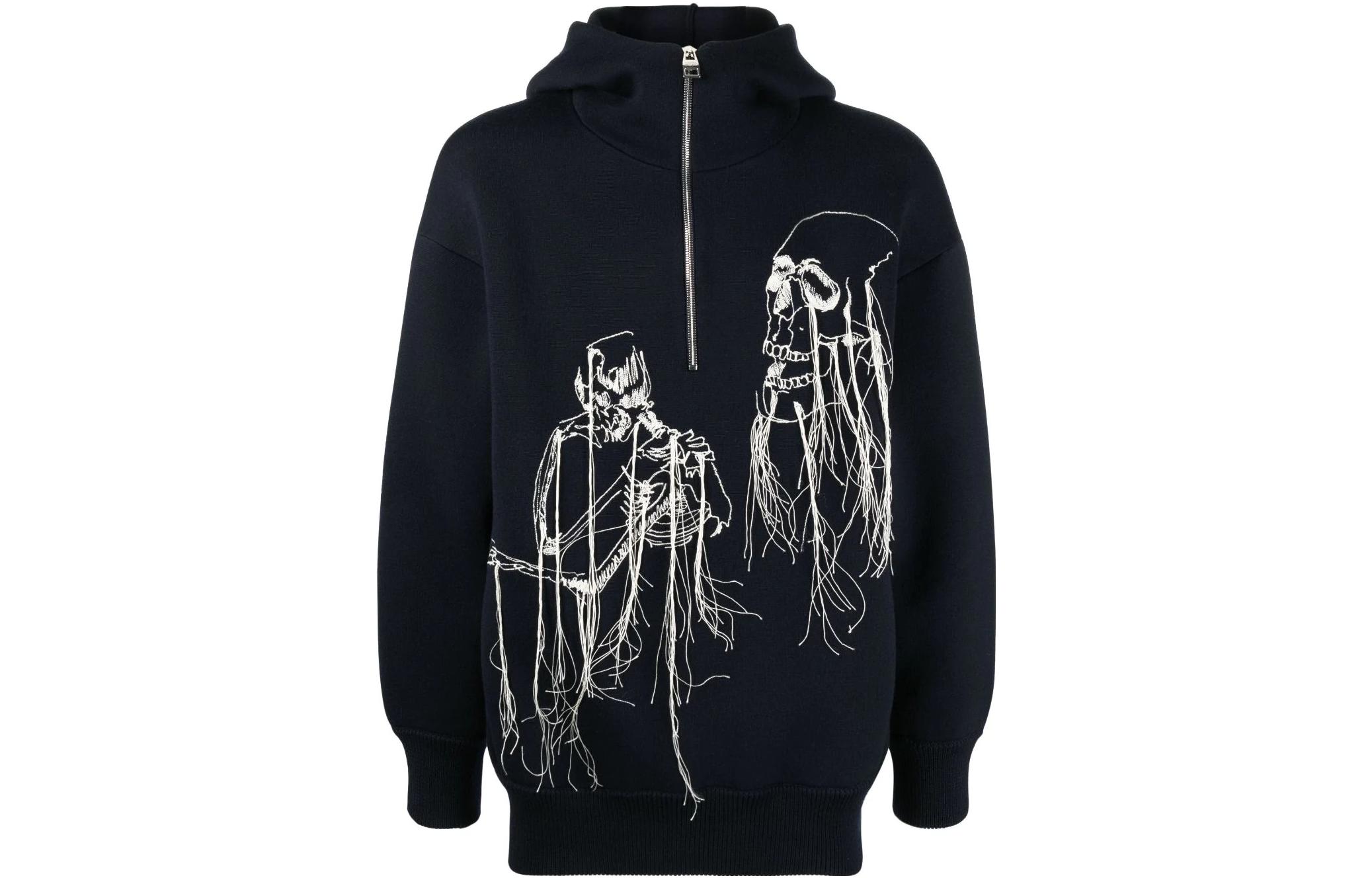 Alexander McQueen Solid Skull Stitch Detail Knit Hoodie Long Sleeve Sweater 684320Q1XCP
