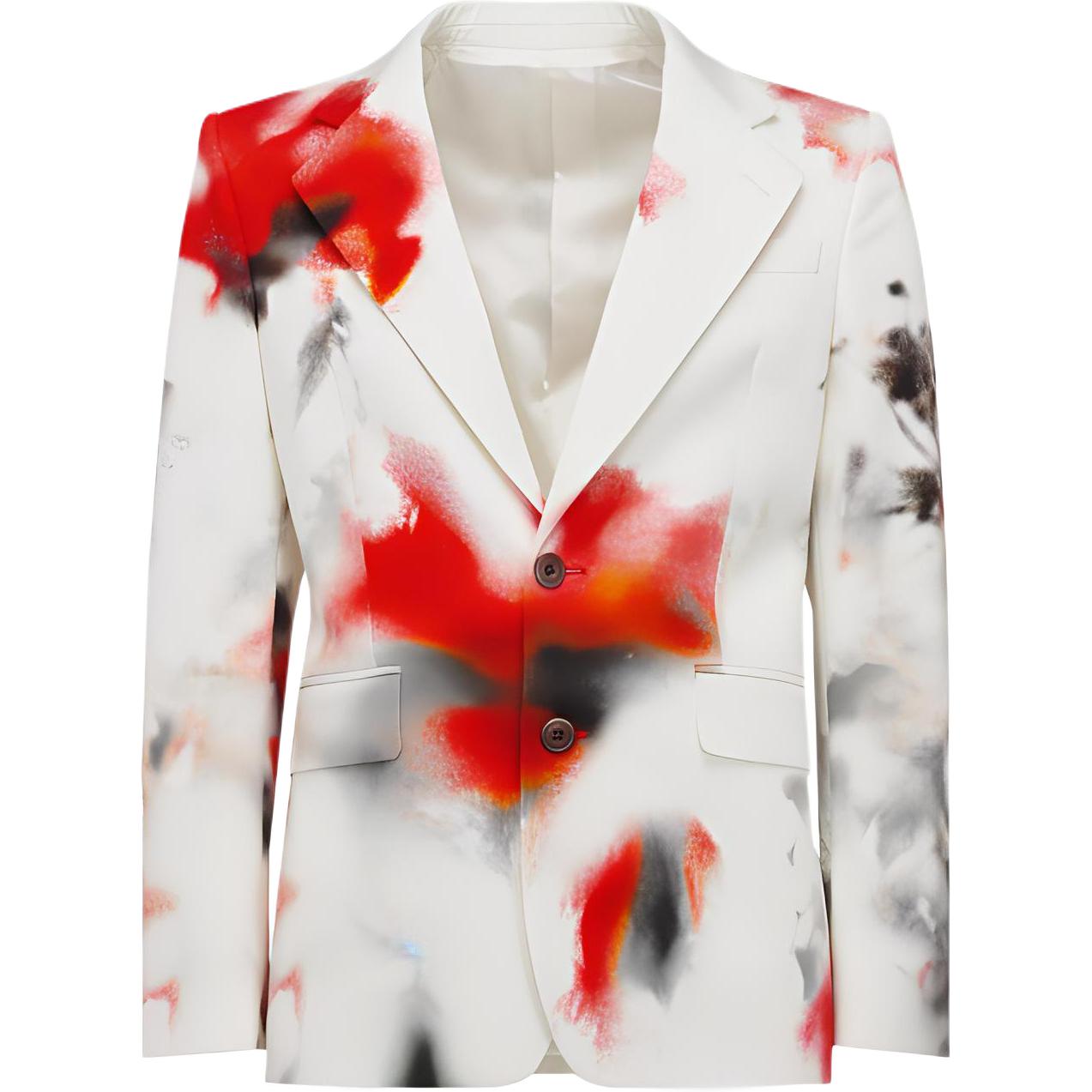 Alexander McQueen Splatter Paint Print Button-Up Jacket White/Red Men 774863-QSAAR-9119