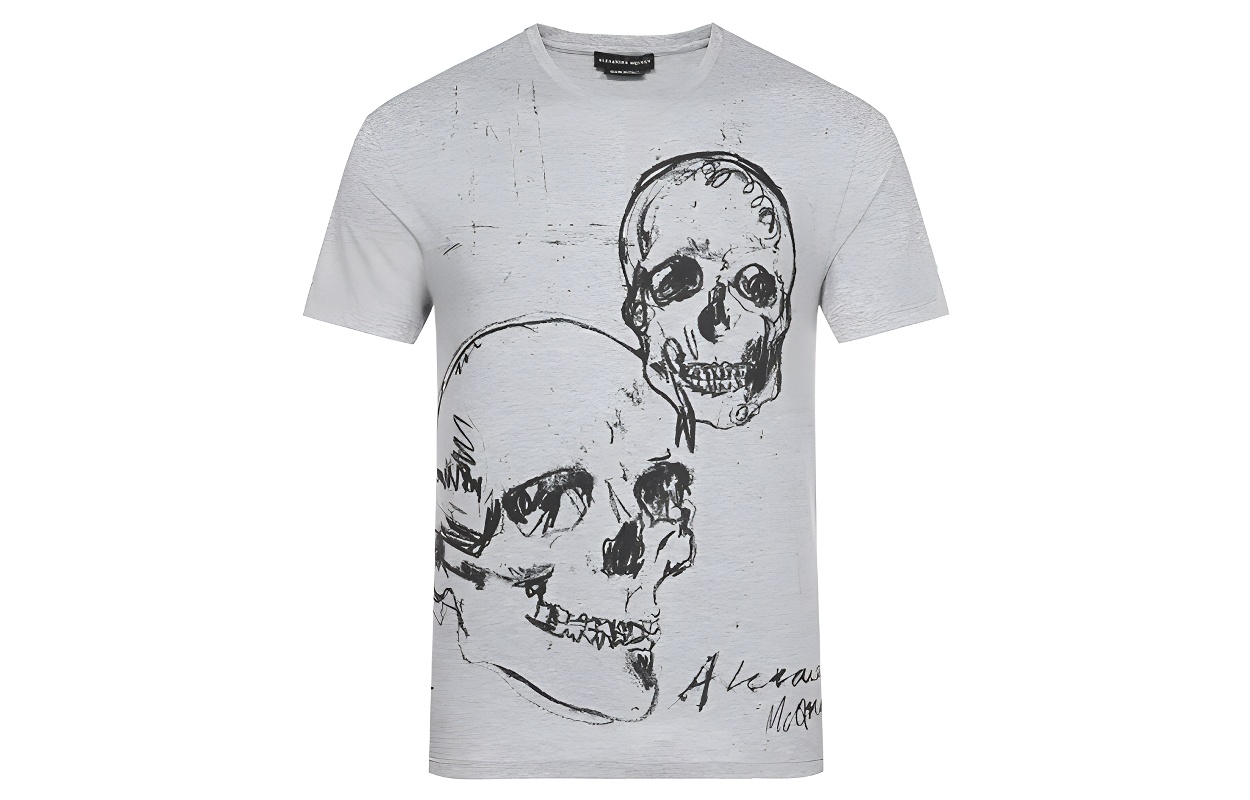 Alexander McQueen SS20 Grey Cotton Skull Print Short Sleeve T-Shirt 557809-QMZ91-0902