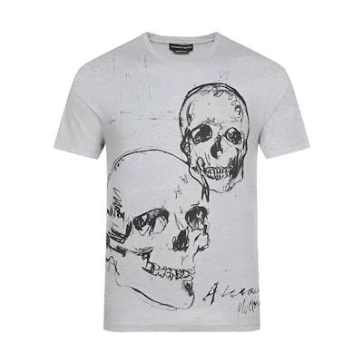 Alexander McQueen SS20 Grey Cotton Skull Print Short Sleeve T-Shirt 557809-QMZ91-0902