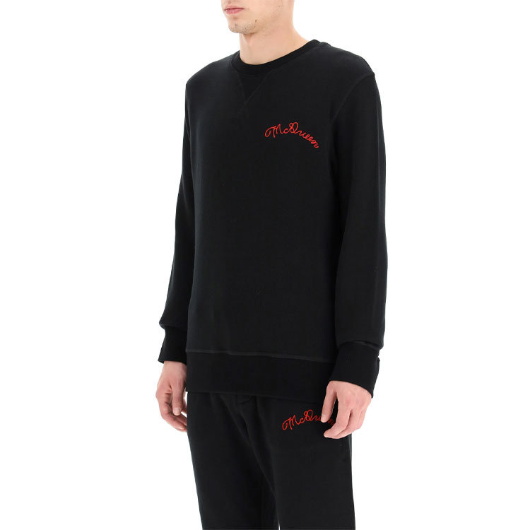 Sizing Alexander McQueen SS21 Baju Panjang Hitam Crewneck Pullover Sweatshirt 599616-QQX82-1000