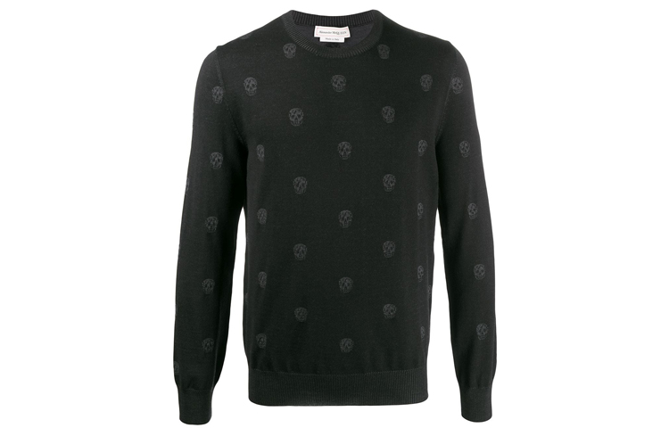 Order Alexander McQueen 2021黑色骷髏印花長袖毛衣 603247-Q1ALQ-1053
