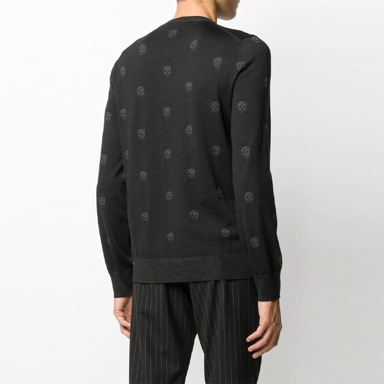 Shop Alexander McQueen 2021黑色骷髏印花長袖毛衣 603247-Q1ALQ-1053