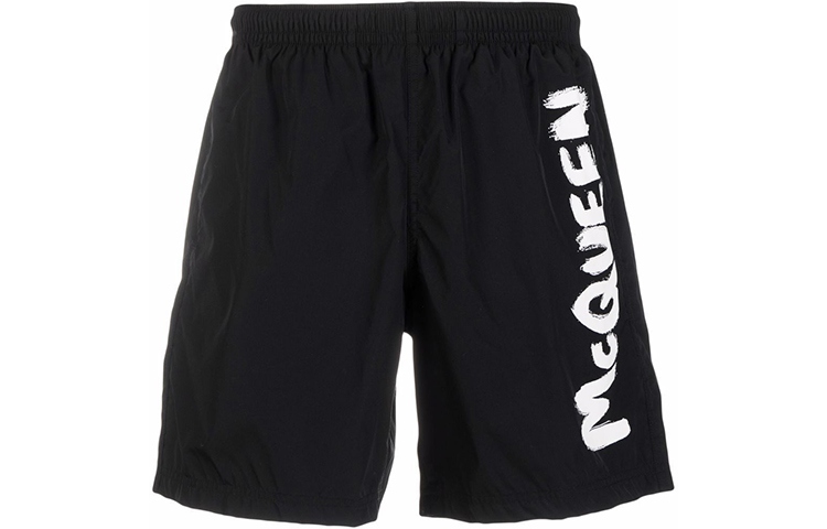 Alexander McQueen SS21 Black Solid Logo Swim Shorts. 660060-4419Q-1078
