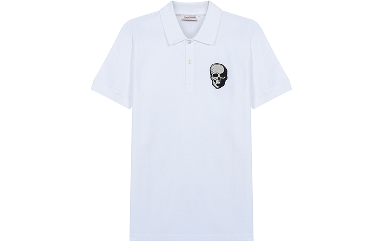 Alexander McQueen SS21 Embroidered Skull Cotton Polo Shirt White . 650418-QQX33-9000