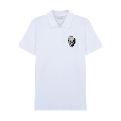 Alexander McQueen SS21 Embroidered Skull Cotton Polo Shirt White . 650418-QQX33-9000