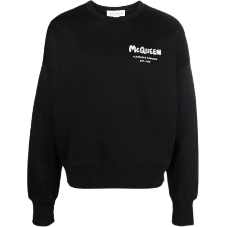 Alexander McQueen SS21 Letter Graphic Oversized Long Sleeve Sweatshirt Black Mens 671947-QSX56-1010