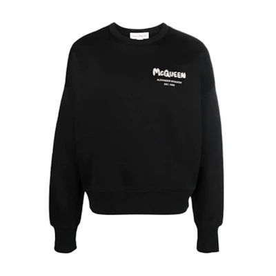 Alexander McQueen SS21 Letter Graphic Oversized Long Sleeve Sweatshirt Black Mens 671947-QSX56-1010