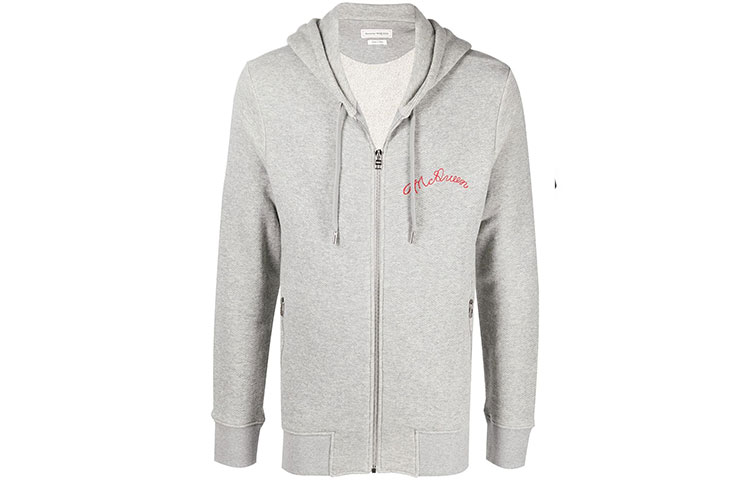 Alexander McQueen SS21 Logo Embroidered Zip Hoodie Jacket Grey 599617-QQX82-1401