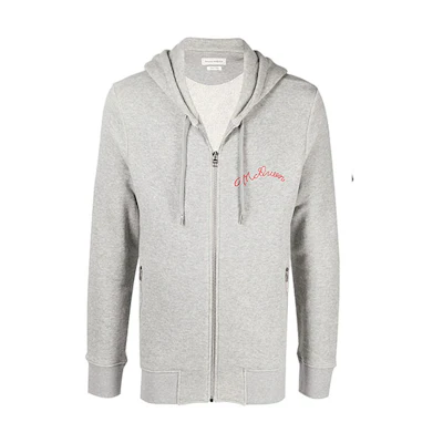 Alexander McQueen SS21 Logo Embroidered Zip Hoodie Jacket Grey 599617-QQX82-1401