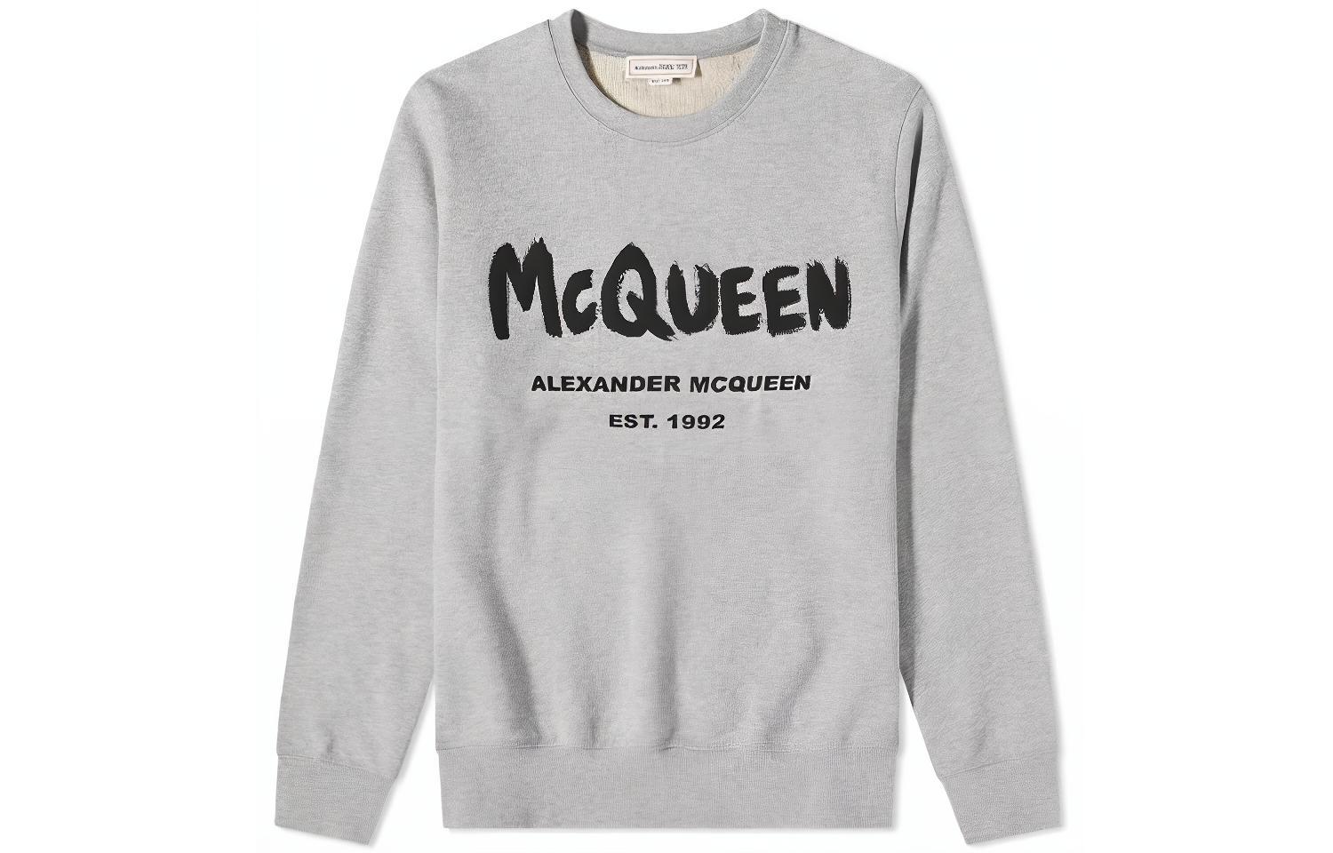 Alexander McQueen SS21 Logo Graffiti Print Crewneck Sweatshirt Grey Mens 662578-QRZ71-0902