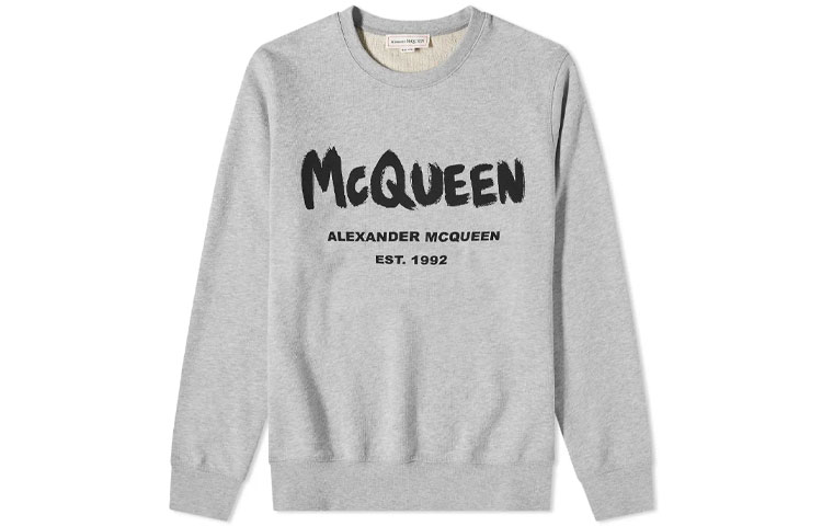 Order Alexander McQueen SS21 男款灰色塗鴉印花Logo圓領長袖上衣 662578-QRZ71-0902