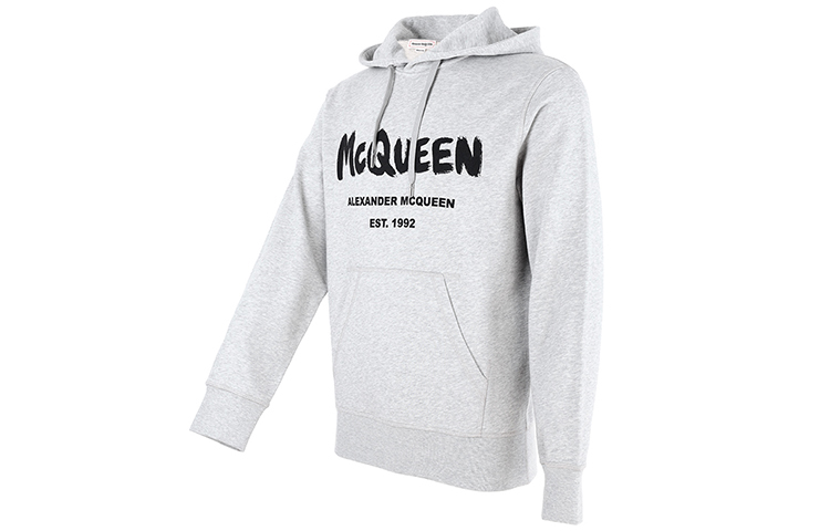Shop Alexander McQueen SS21 男士灰色修身印花圓領長袖衛衣 665401-QRZ71-0902