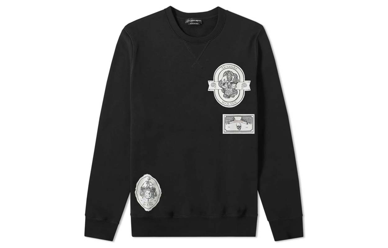 Alexander McQueen SS21 Skull Appliqué Cotton Sweatshirt Black 559480-QMX43-1000