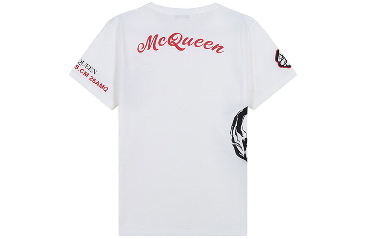 Lookbook 알렉산더 맥퀸 SS21 스컬 크루넥 화이트 티셔츠. 650423-QQZ65-0900