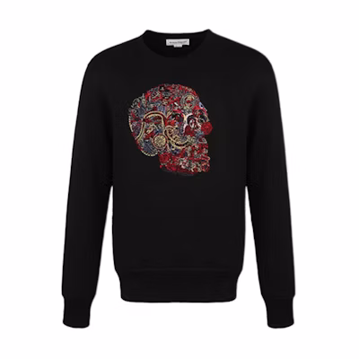 Alexander McQueen SS21 Skull Embroidered Pullover Sweatshirt Black 650434-QQZ69-0901