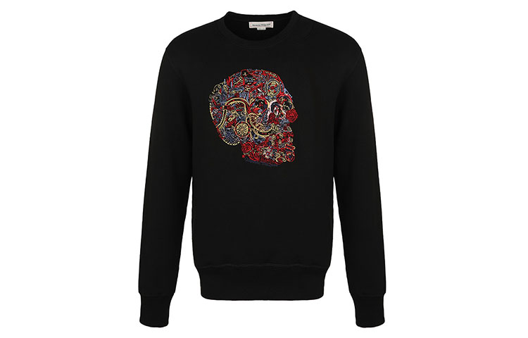 Order Alexander McQueen SS21 Skull Embroidered Pullover Sweatshirt Black 650434-QQZ69-0901