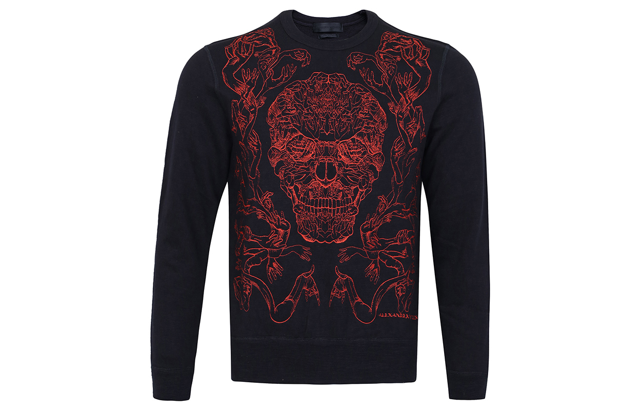 Alexander McQueen SS21 Skull Print Long Sleeve Sweatshirt Black/Red Men 354417-QDZ53-0901