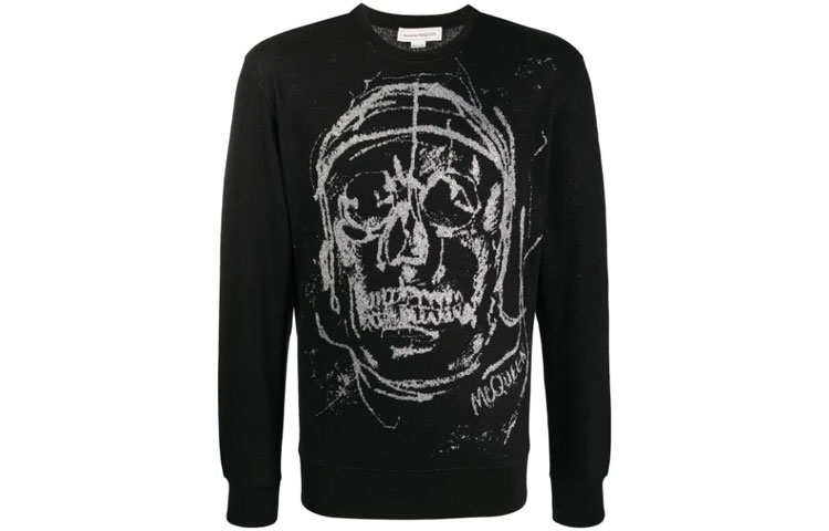 Order Alexander McQueen SS21 Baju Sweatshirt Cetakan Tengkorak Hitam 631386-QPX71-1065
