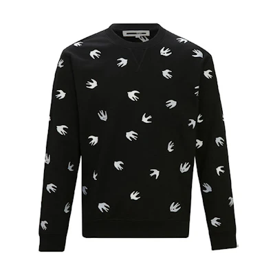 Alexander McQueen SS21 Swallow Print Cotton Crewneck Sweatshirt Black Mens 387535-ROR61-1006