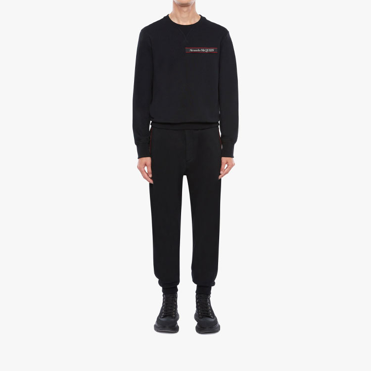 Lookbook Alexander McQueen SS21 Seluar Track Logo Tape Lelaki Hitam 642664-QQX75-1000