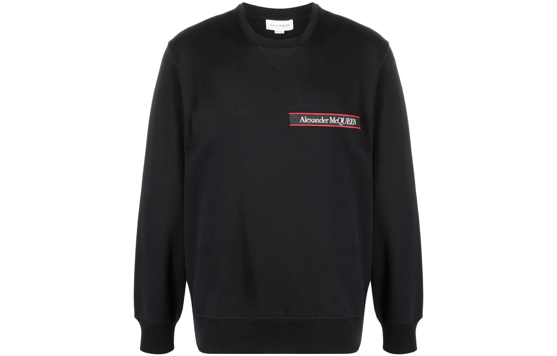 Alexander McQueen SS22  Black Crewneck Sweatshirt with Front Logo Patch. 642663-QTX75-0901