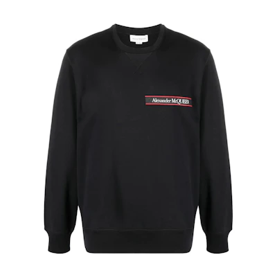 Alexander McQueen SS22 Black Crewneck Sweatshirt with Front Logo Patch. 642663-QTX75-0901