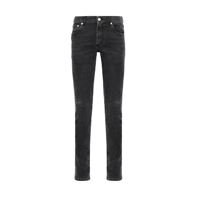 Alexander McQueen SS22 Black Skinny Jeans with Solid Logo Embroidery. 682084-QSY77-1001