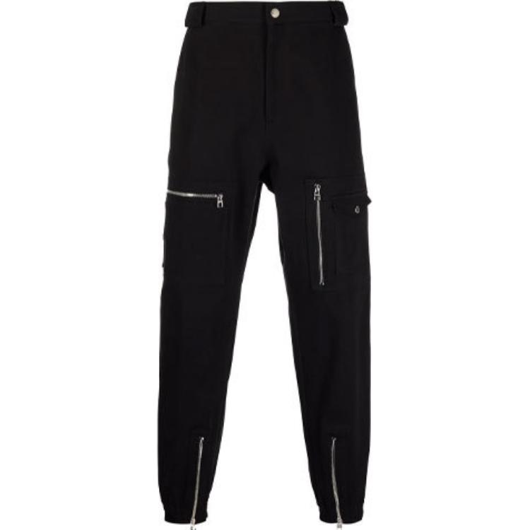 Alexander McQueen SS22  Black Solid Color Zipper Jogger Pants 671880-QSS22-1000