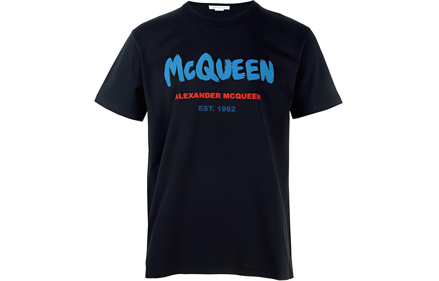 Alexander McQueen SS22  Black T-Shirt with Large Logo Print. 684504-QSZ52-0901