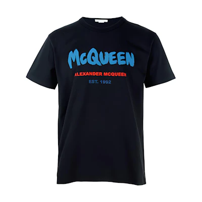 Alexander McQueen SS22 Black T-Shirt with Large Logo Print. 684504-QSZ52-0901