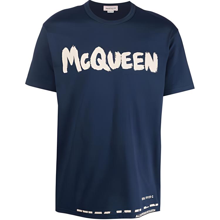 Alexander McQueen SS22  Blue T-Shirt with Logo Letter Print. 684500-QSZ57-0903