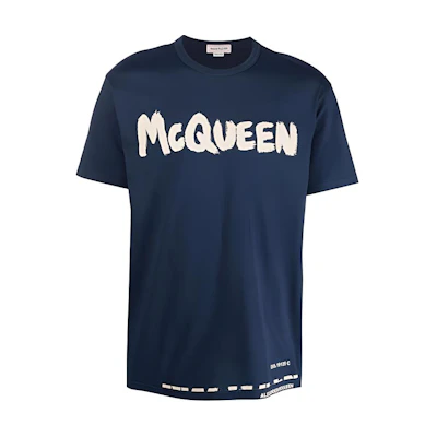 Alexander McQueen SS22 Blue T-Shirt with Logo Letter Print. 684500-QSZ57-0903