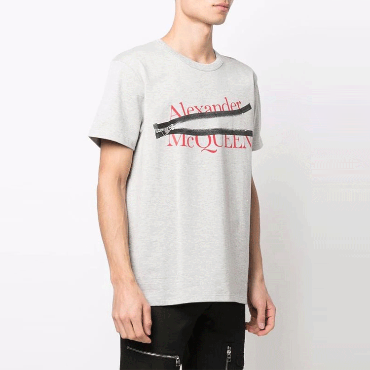 Purchase Alexander McQueen SS22  Grey Zip Letter Print Graphic T-Shirt. 688189-QSZ8A-0902