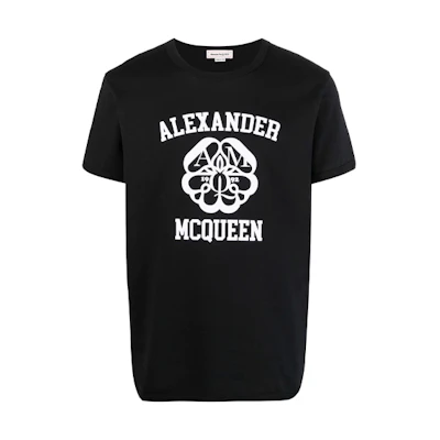 Alexander McQueen SS22 Logo Print Black Short Sleeve T-Shirt. 682519-QSZ53-0901