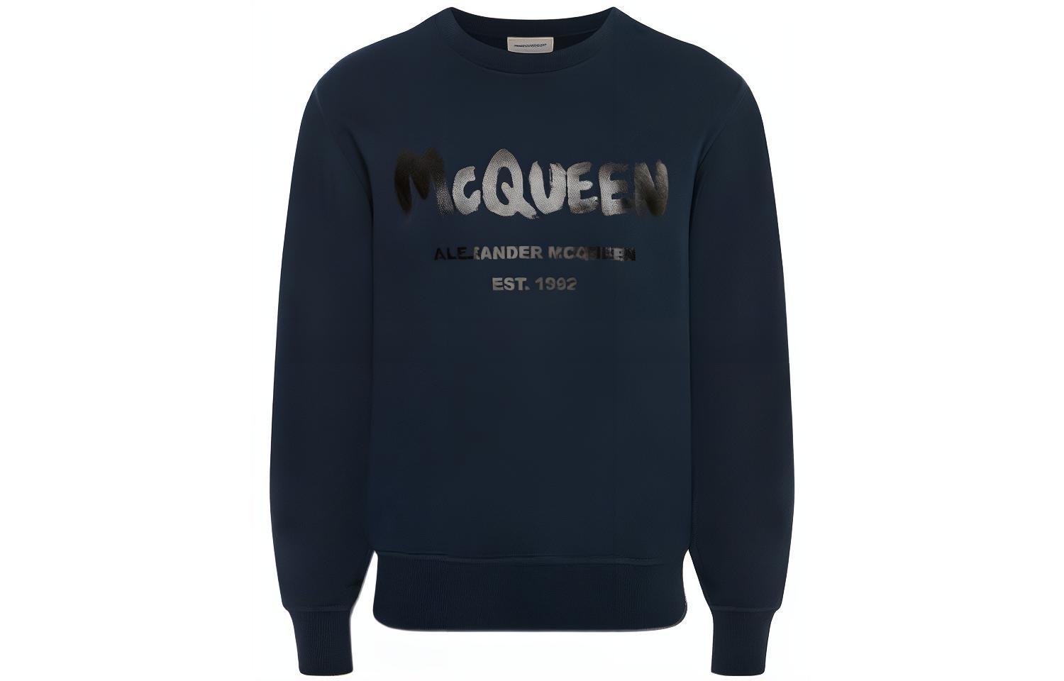 Alexander McQueen SS22  Navy Logo Print Crewneck Pullover Long-Sleeve Sweatshirt 688713-QTZ81-0903
