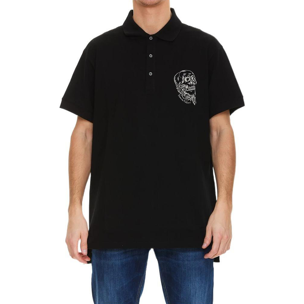 Alexander McQueen SS22  Skull Embroidered Cotton Polo Shirt Black 687734-QSX33-1000